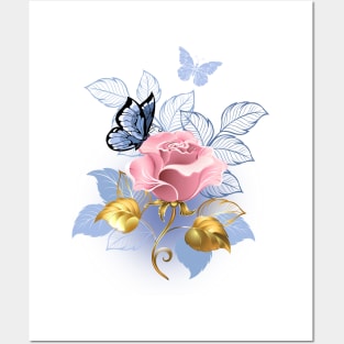 Beautiful Butterfly Pink Roses Butterfly Lover Flora Women Posters and Art